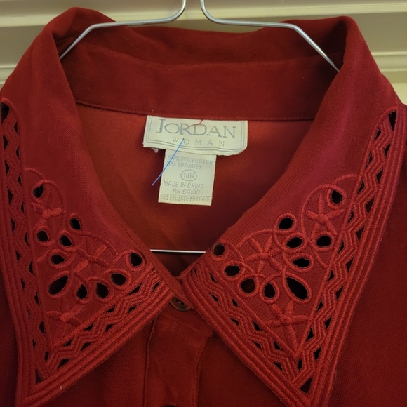Burgundy Red Long Sleeve Jordan Woman Blouse - Picture 3 of 7